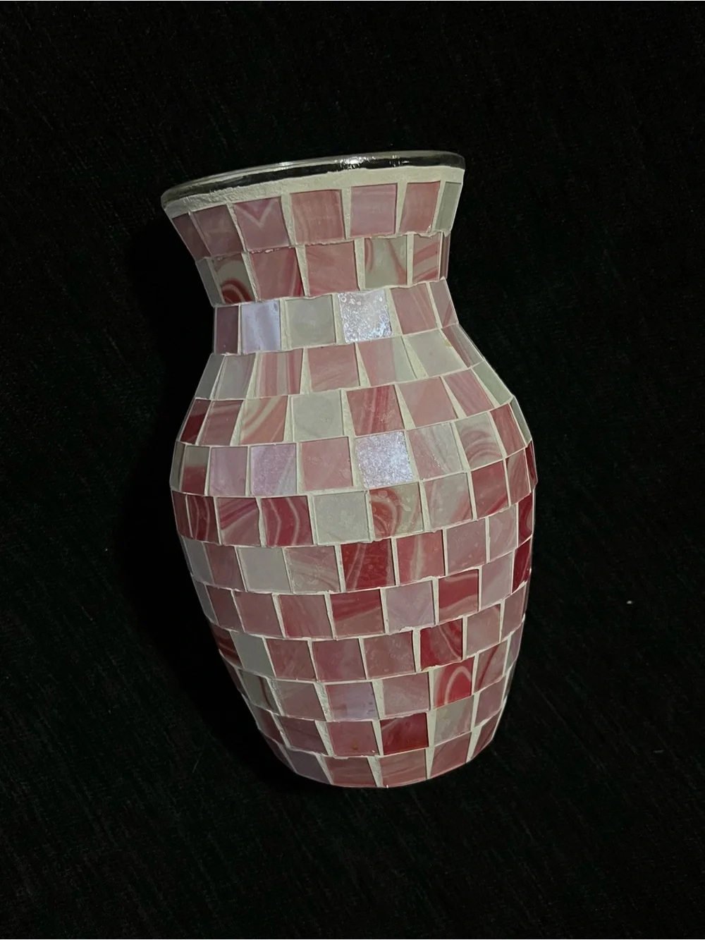 Pink Mosaic Glass Vase - Decorative Home Accent by